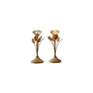 Golden Floral Crystal Candle Holders (Pair)