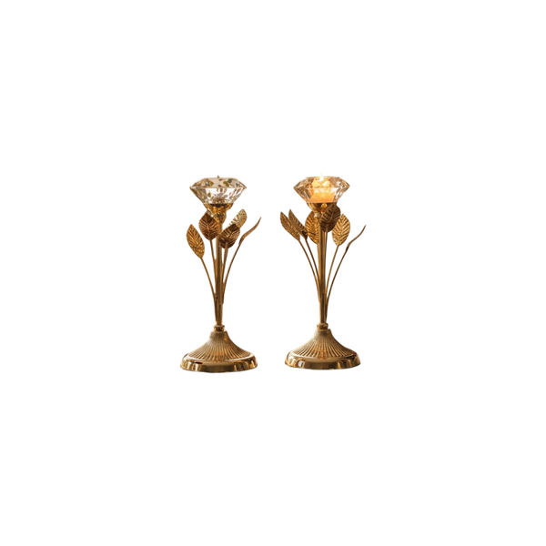 Golden Floral Crystal Candle Holders (Pair)