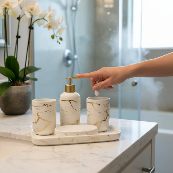 Luxe Pearl Ceramic Tray Bathroom Set