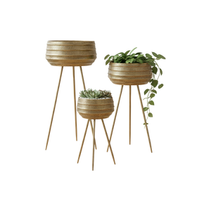Antique-Style Tripod Brass Garden Planters Set